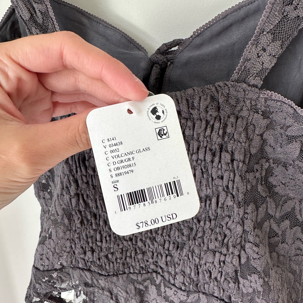 NWT Free People Strike A Pose Lace Thong Bodysuit Volcanic Glass Gray Size Small - Picture 9 of 9